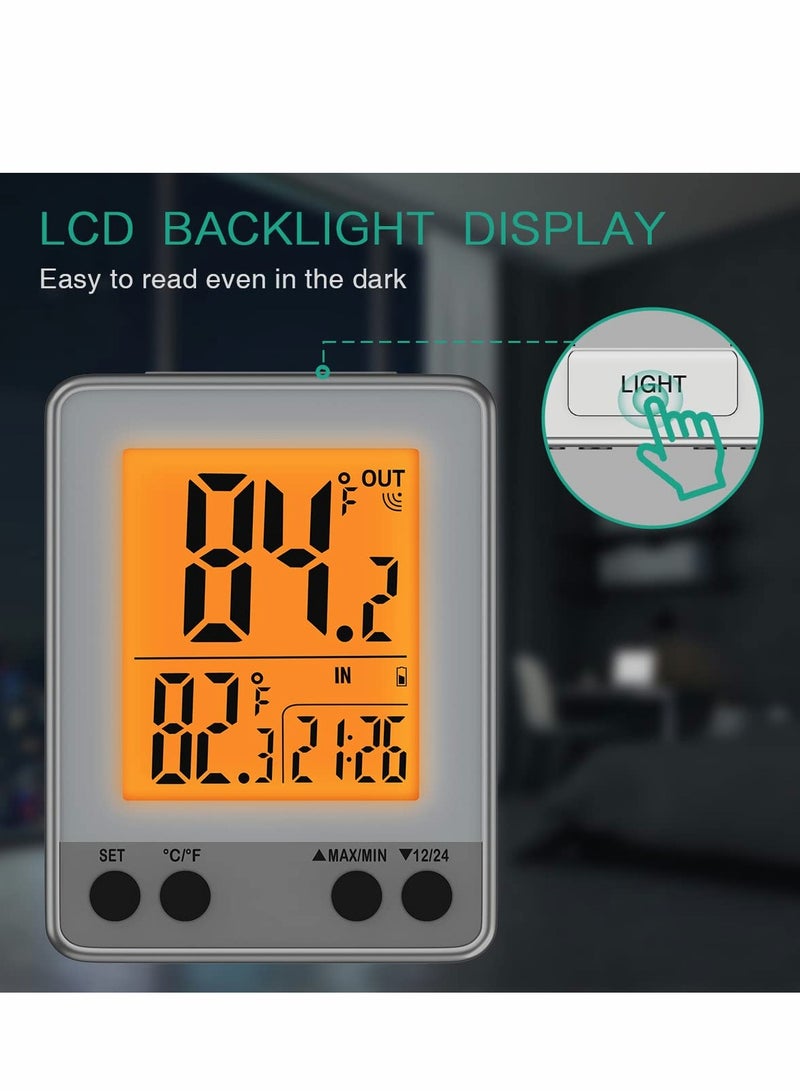 Wireless Indoor Outdoor Thermometer & Hygrometer with Remote Sensor, Orange Backlight, Magnetic & Wall-Mounted Design for Home & Greenhouses - Image 2