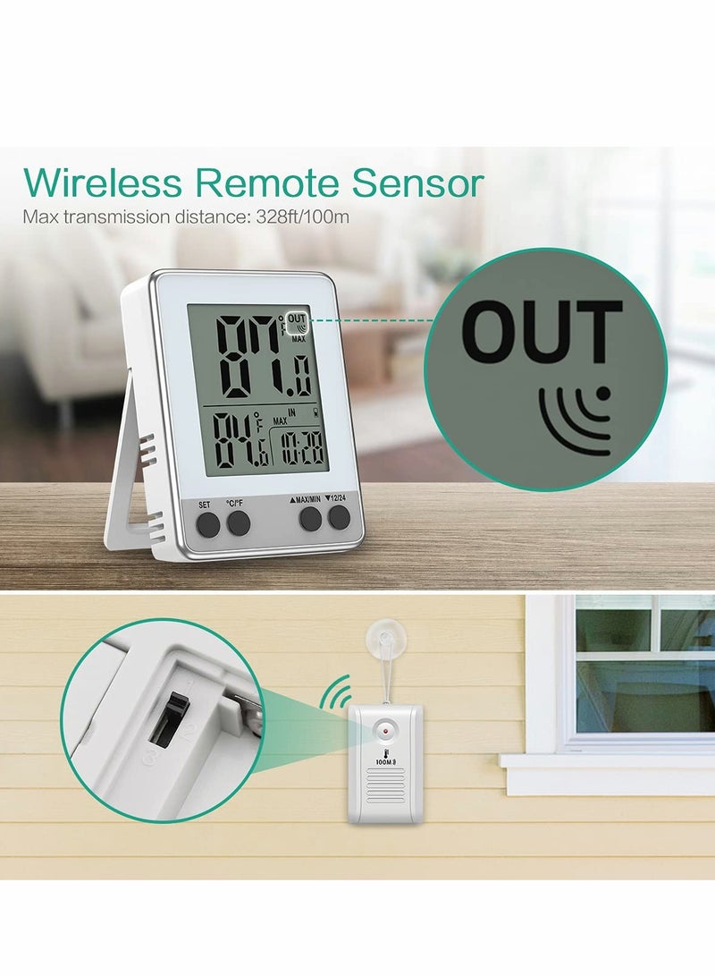 Wireless Indoor Outdoor Thermometer & Hygrometer with Remote Sensor, Orange Backlight, Magnetic & Wall-Mounted Design for Home & Greenhouses - Image 5