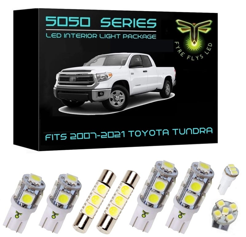 Fyre Flys 18 Piece White LED Interior Lights for 2007-2021 Toyota Tundra 6000K 5050 Series SMD Package Kit and Install Tool - Image 1