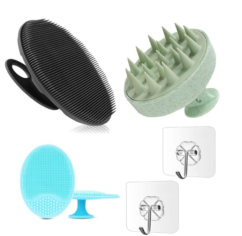 FLUZOV Silicone Back Scrubber(Thick Bristles)& Soft Bath Glove Set,Face Brush Set,Super-Exfoliating Body Scrubber & Super-Lathering Shower Body Brush Combination Combo (4 Piece, 1, count) - Image 1