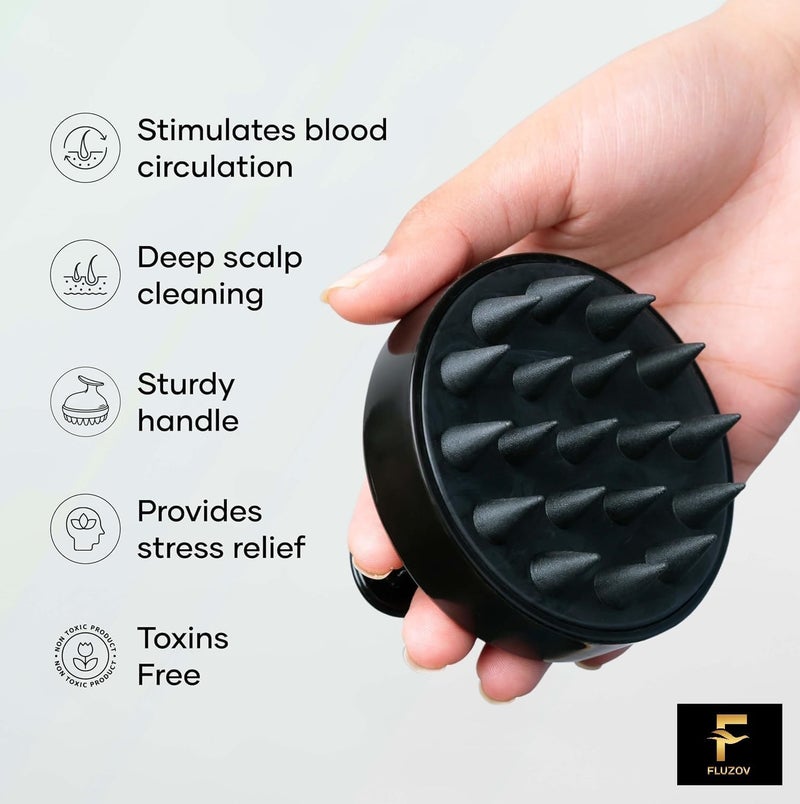 FLUZOV Silicone Back Scrubber(Thick Bristles)& Soft Bath Glove Set,Face Brush Set,Super-Exfoliating Body Scrubber & Super-Lathering Shower Body Brush Combination Combo (4 Piece, 1, count) - Image 3