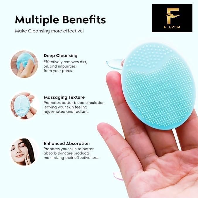 FLUZOV Silicone Back Scrubber(Thick Bristles)& Soft Bath Glove Set,Face Brush Set,Super-Exfoliating Body Scrubber & Super-Lathering Shower Body Brush Combination Combo (4 Piece, 1, count) - Image 5