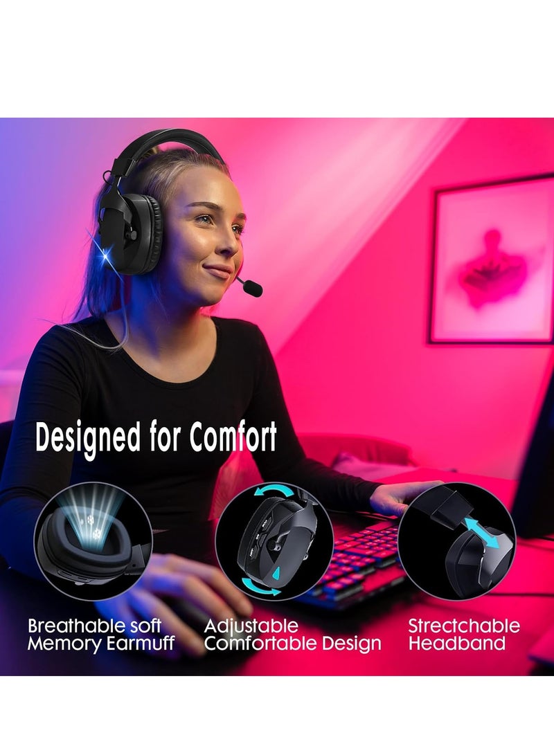 MOTMOOK Gaming Headset Wireless Tri-Mode Headset Bluetooth/2.4G for PC/Xbox/PS5/PS4/Switch/Tablet/Mobile, Ultra Low Latency Wireless Gamer Headphone with Microphone Phantom color RGB light effect - Image 4