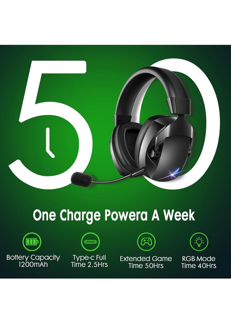 MOTMOOK Gaming Headset Wireless Tri-Mode Headset Bluetooth/2.4G for PC/Xbox/PS5/PS4/Switch/Tablet/Mobile, Ultra Low Latency Wireless Gamer Headphone with Microphone Phantom color RGB light effect - Image 5