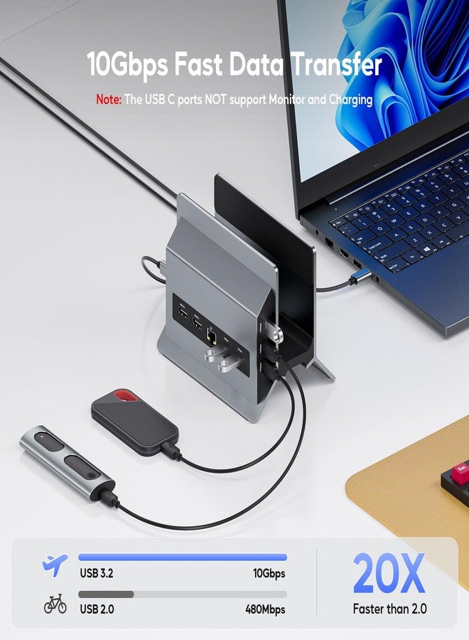 PULWTOP USB C Laptop Docking Station Dual Monitor (Grey-1) - Image 4