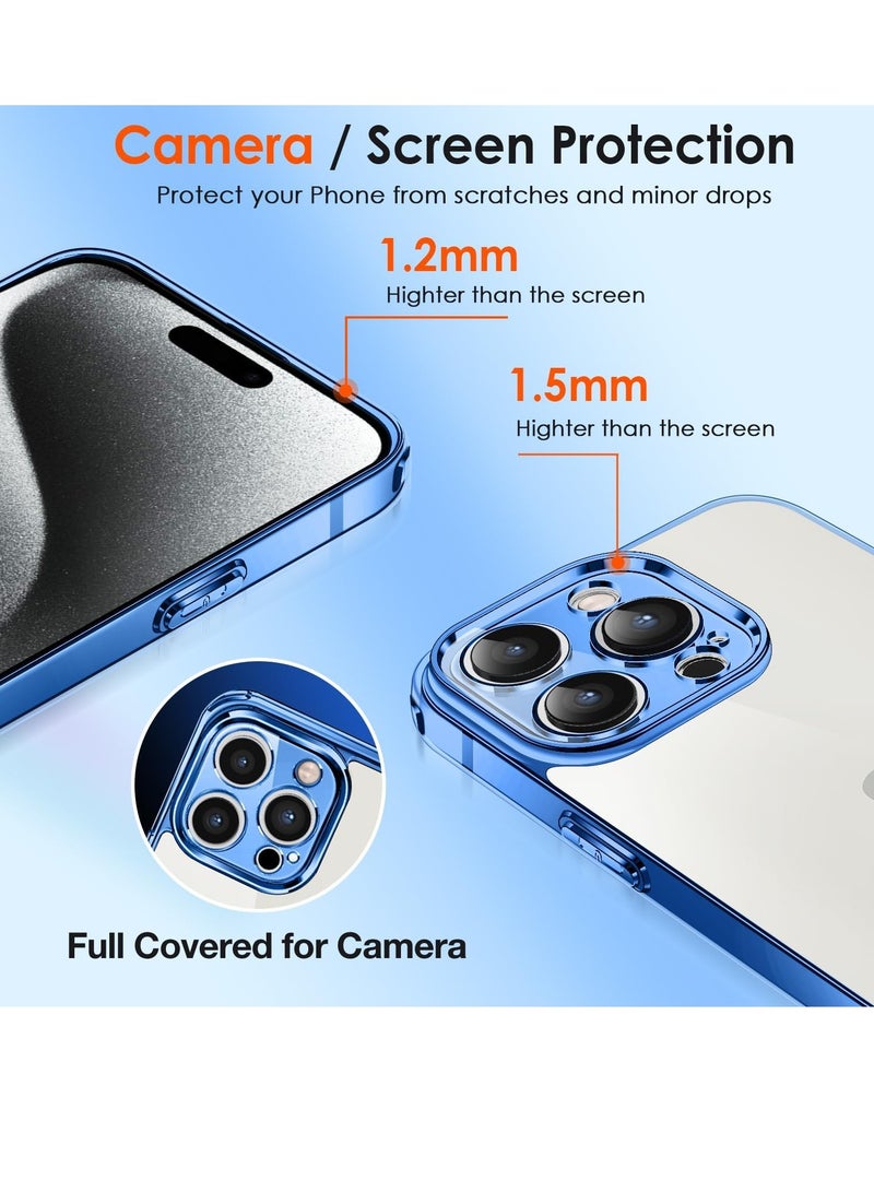 ELTRAZONE حافظة شفافة متوافقة مع آيفون 15 برو 6.1" [وضوح طويل الأمد] [حماية من السقوط بمعيار عسكري]، 1 حافظة هاتف + 2 واقي شاشة زجاجي مقسى، غلاف صلب رفيع مضاد للصدمات - أزرق فاتح - Image 5