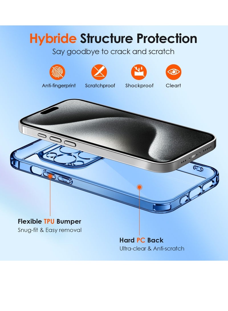 ELTRAZONE حافظة شفافة متوافقة مع آيفون 15 برو 6.1" [وضوح طويل الأمد] [حماية من السقوط بمعيار عسكري]، 1 حافظة هاتف + 2 واقي شاشة زجاجي مقسى، غلاف صلب رفيع مضاد للصدمات - أزرق فاتح - Image 2