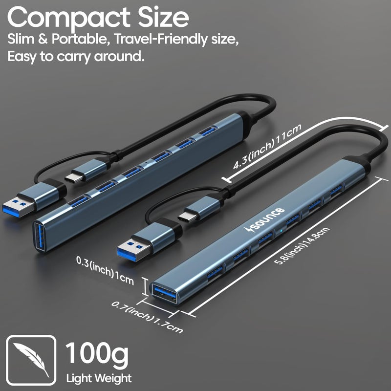 Sounce 7-in-1 USB + Type C Multiport Hub | High-Speed USB 3.0 (5Gbps) | Lightweight Aluminum Body | Universal Compatibility for Laptops, Smartphones, Tablets & PCs - Image 4