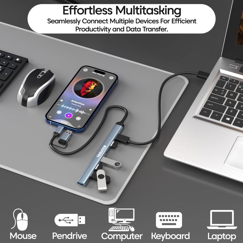 Sounce 7-in-1 USB + Type C Multiport Hub | High-Speed USB 3.0 (5Gbps) | Lightweight Aluminum Body | Universal Compatibility for Laptops, Smartphones, Tablets & PCs - Image 5