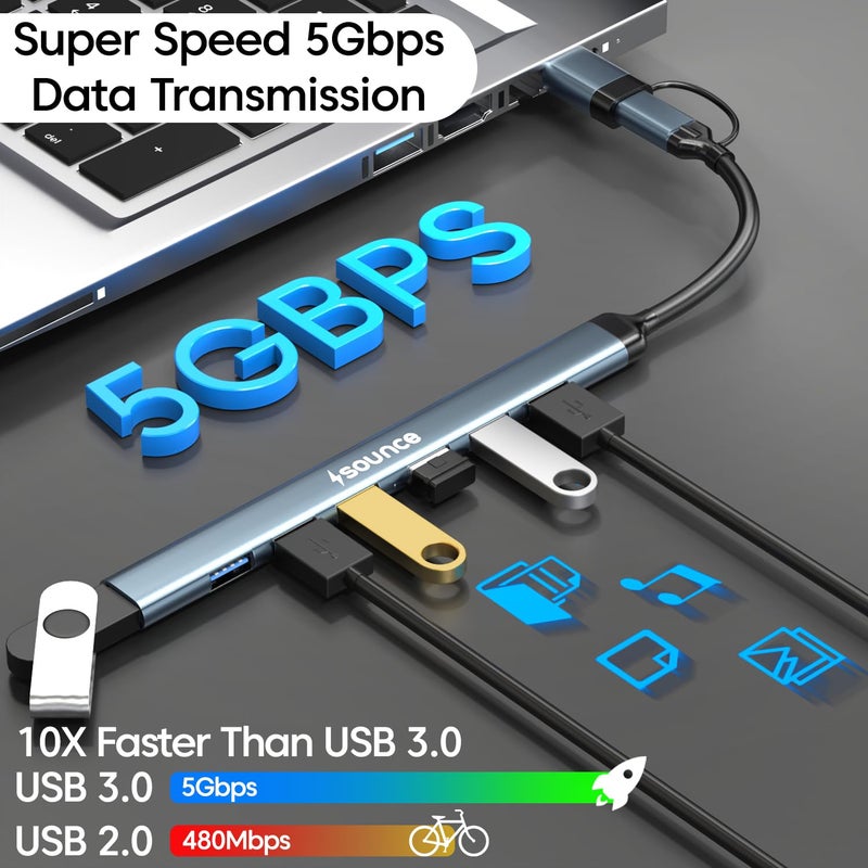 Sounce 7-in-1 USB + Type C Multiport Hub | High-Speed USB 3.0 (5Gbps) | Lightweight Aluminum Body | Universal Compatibility for Laptops, Smartphones, Tablets & PCs - Image 3