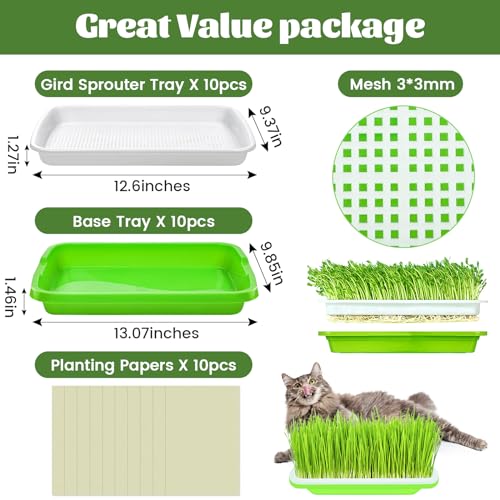Legigo 10 Pack Green Seed Sprouter Trays- Soil-Free Cultivation Germination Tray, BPA Free Nursery Tray with Planting Paper for Indoors or Outdoors Sprouting Seeds, Grow Grass, Beans (Without Lids) - Image 2