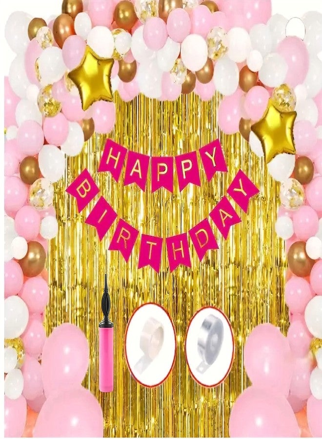 FOOGAA Happy Birthday Decoration Kit - Metallic Balloons, Banner, Foil Curtain, and Pump, Party Supplies Set - Image 1