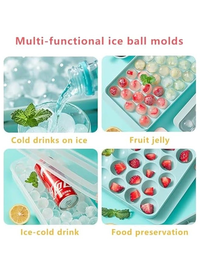 بيوينتي 4 عبوات من صواني الثلج للفريزر، 132 قطعة من صواني مكعبات الثلج مع غطاء وسلة، صواني مكعبات ثلج دائرية للفريزر، صينية مكعبات ثلج دائرية للمشروبات الباردة - Image 4