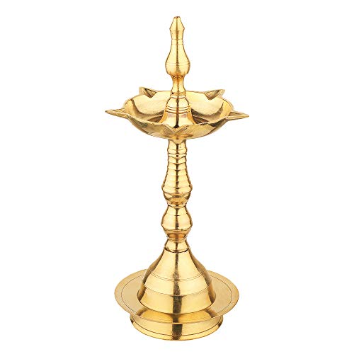 Rolimoli Pure Brass Original Traditional South Fancy Kerela Samay Diya Oil Diwali Puja Lamp, Kuthuvilakku Golden Kuthu Vilakku Ornamental Lamp (Straight Top, 8 Inch) - Image 2