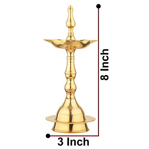 Rolimoli Pure Brass Original Traditional South Fancy Kerela Samay Diya Oil Diwali Puja Lamp, Kuthuvilakku Golden Kuthu Vilakku Ornamental Lamp (Straight Top, 8 Inch) - Image 3