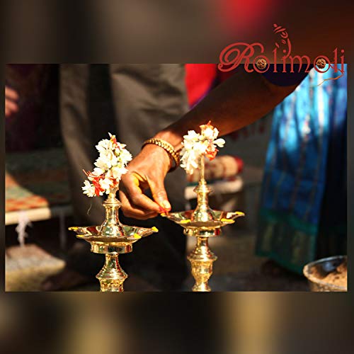 Rolimoli Pure Brass Original Traditional South Fancy Kerela Samay Diya Oil Diwali Puja Lamp, Kuthuvilakku Golden Kuthu Vilakku Ornamental Lamp (Straight Top, 8 Inch) - Image 5