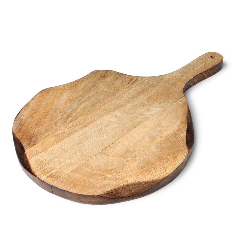 GoCraft Round Wooden Cutting Board  Mango Wood Pizza Peel  Chopping Prep Serve Board  Charcuterie Platter  16 x 11