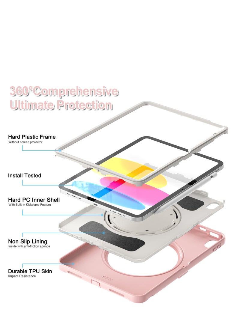 GULFLINK Rugged Heavy Duty Protective Case with Rotating Stand for ipad 10th 10.9 inch 2022（A2757/A2777）Colourful pink  - Image 4