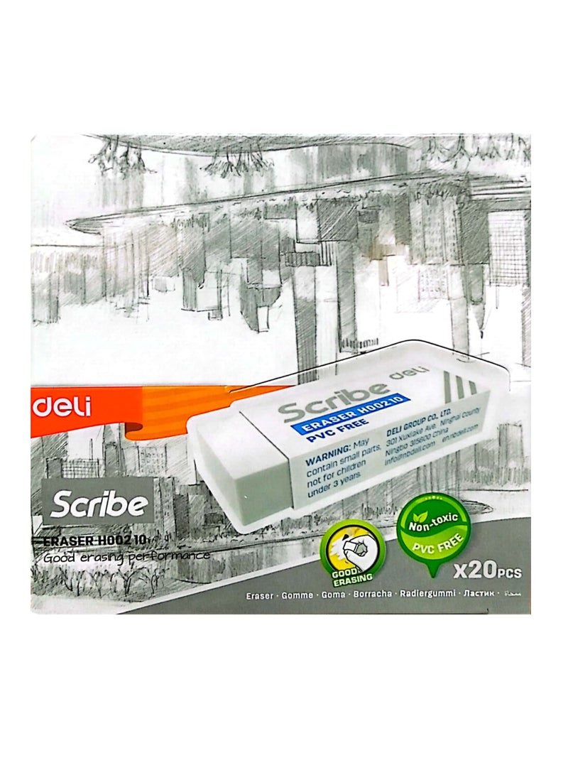 Deli 20-Piece Scribe Erasers White - Image 2