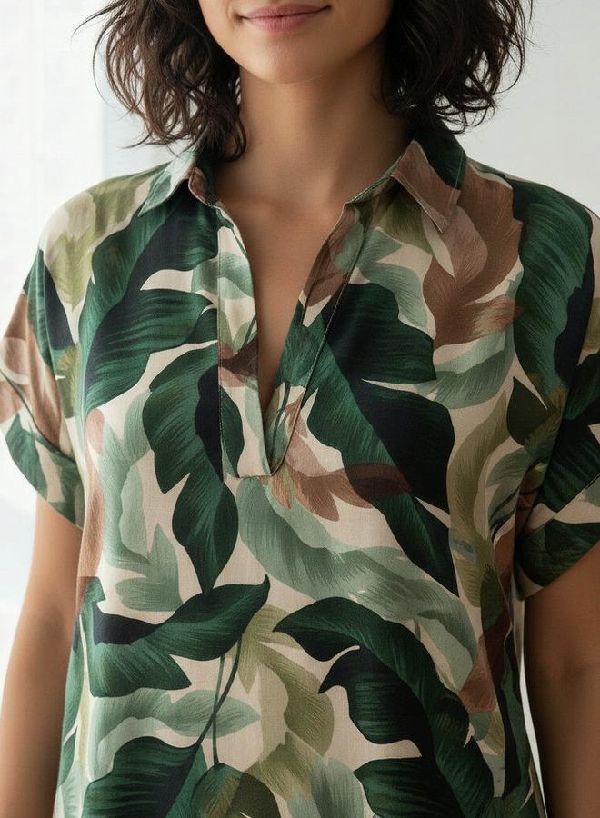 Aadaraya Night Dress Short Sleeve Tropical Print - Image 4