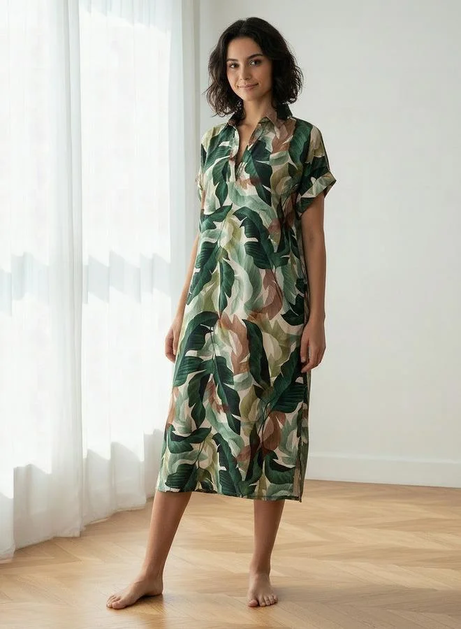 Aadaraya Aadaraya Night Dress Short Sleeve Tropical Print