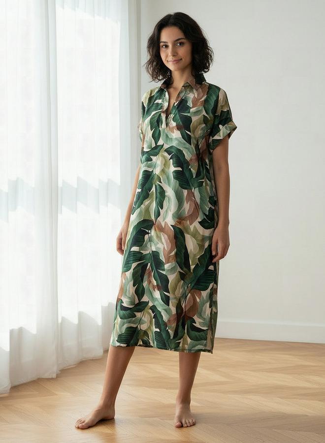 Aadaraya Night Dress Short Sleeve Tropical Print - Image 2