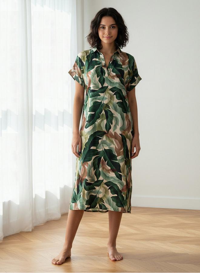 Aadaraya Night Dress Short Sleeve Tropical Print - Image 1