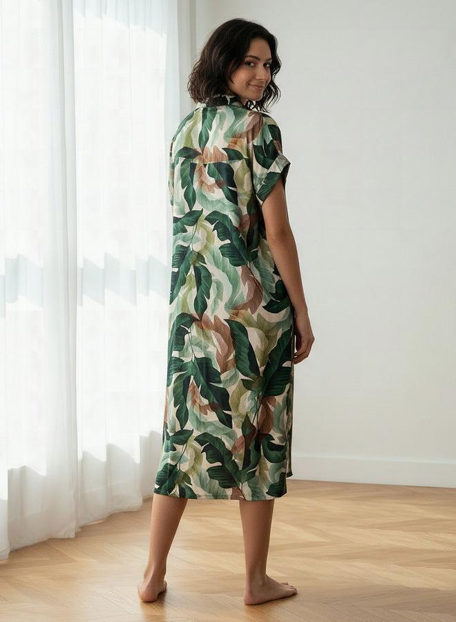 Aadaraya Night Dress Short Sleeve Tropical Print - Image 3
