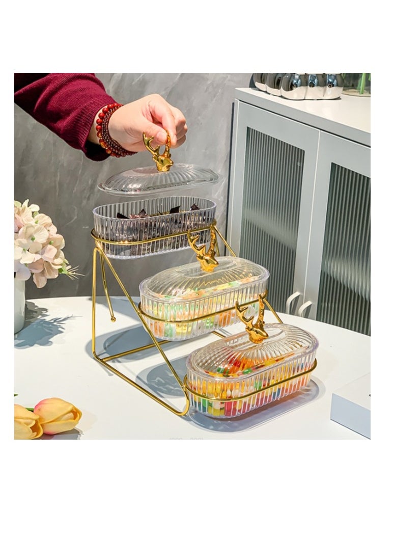 OASIS-TH 3 Layers Nut And Candy Serving Tray,  With Lid And Gold Plated Shelf, Snack Platter For Home Party, Light Luxury Style Acrylic Serving Tray for Home Decoration  - Image 1