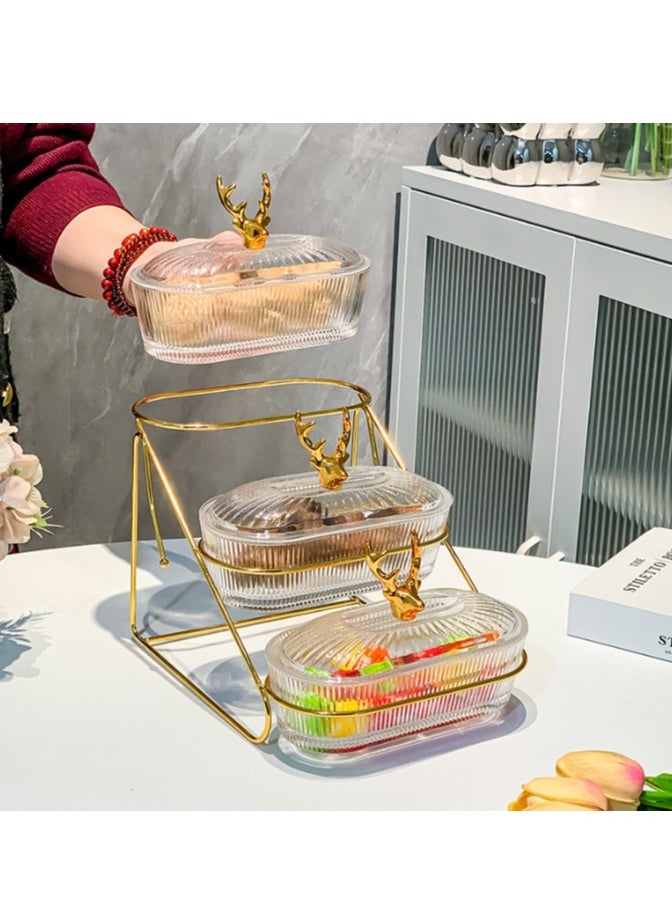 OASIS-TH 3 Layers Nut And Candy Serving Tray,  With Lid And Gold Plated Shelf, Snack Platter For Home Party, Light Luxury Style Acrylic Serving Tray for Home Decoration  - Image 2