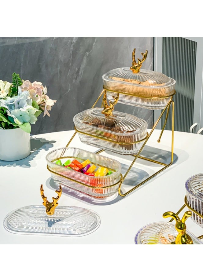 OASIS-TH 3 Layers Nut And Candy Serving Tray,  With Lid And Gold Plated Shelf, Snack Platter For Home Party, Light Luxury Style Acrylic Serving Tray for Home Decoration  - Image 3