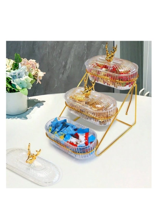 OASIS-TH 3 Layers Nut And Candy Serving Tray,  With Lid And Gold Plated Shelf, Snack Platter For Home Party, Light Luxury Style Acrylic Serving Tray for Home Decoration  - Image 4