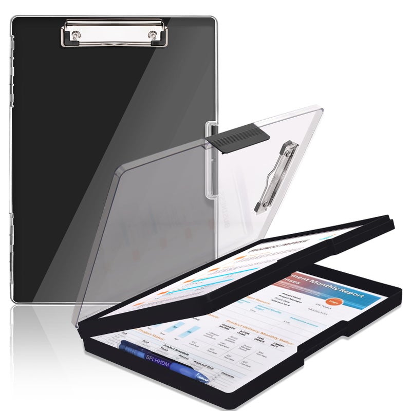SFLHHDM Clipboard with Storage,Heavy Duty Clip Boards 8.5x11 with 2 Storage Case,Clear Visible Panel Storage Clipboards,Side Opening Nursing Clipboard Folder for Office Supplies-Black - Image 1