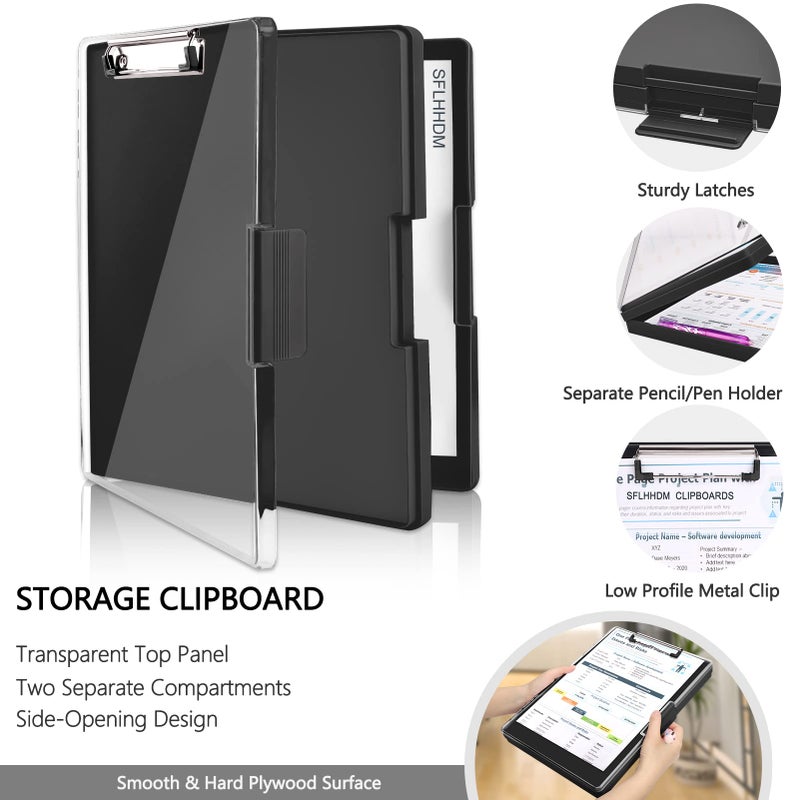 SFLHHDM Clipboard with Storage,Heavy Duty Clip Boards 8.5x11 with 2 Storage Case,Clear Visible Panel Storage Clipboards,Side Opening Nursing Clipboard Folder for Office Supplies-Black - Image 3