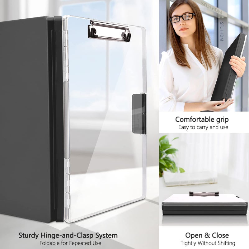 SFLHHDM Clipboard with Storage,Heavy Duty Clip Boards 8.5x11 with 2 Storage Case,Clear Visible Panel Storage Clipboards,Side Opening Nursing Clipboard Folder for Office Supplies-Black - Image 5