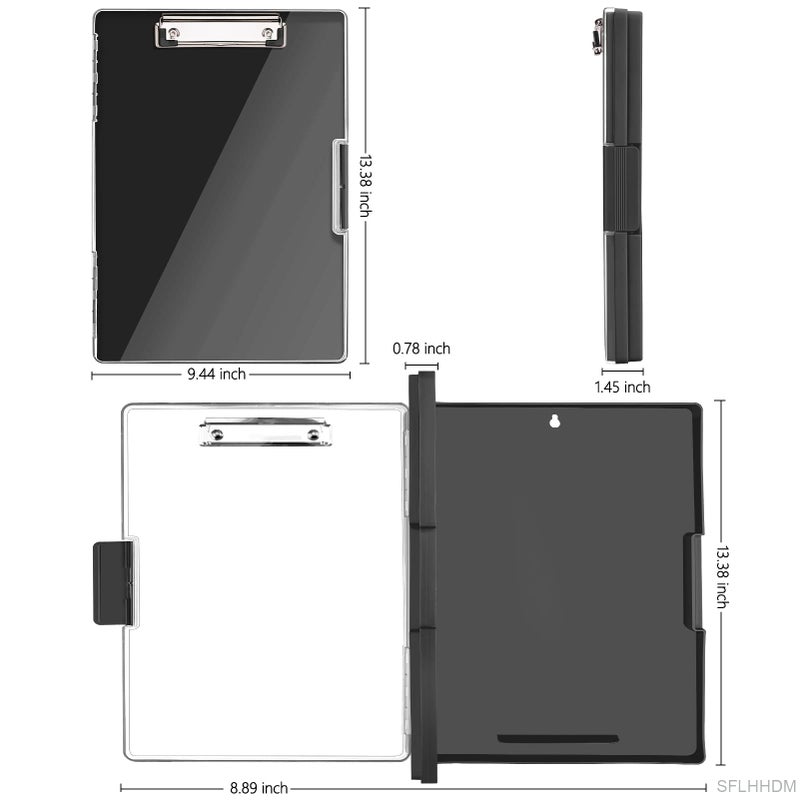 SFLHHDM Clipboard with Storage,Heavy Duty Clip Boards 8.5x11 with 2 Storage Case,Clear Visible Panel Storage Clipboards,Side Opening Nursing Clipboard Folder for Office Supplies-Black - Image 2