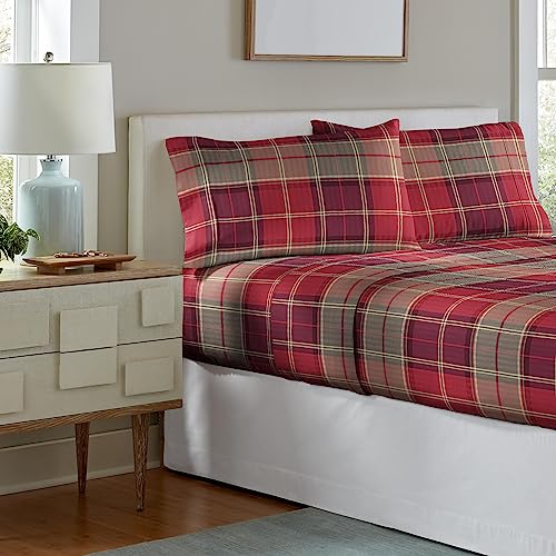 Pointehaven Flannel Deep Pocket Set with Oversized Flat Sheet, Twin, Piedmont Plaid - Image 2