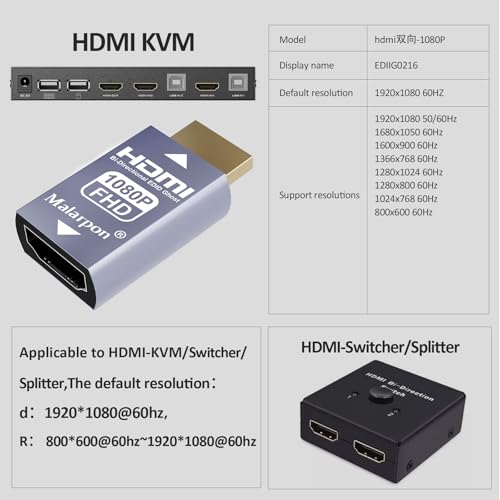 Malarpon Hdmi Edid Emulator Passthrough 3rd Generrtion Aluminum fit Headlesskeep The EDID of The Monitor Active Switches and Extenders 1920x1080@59Hz 1P - Image 2