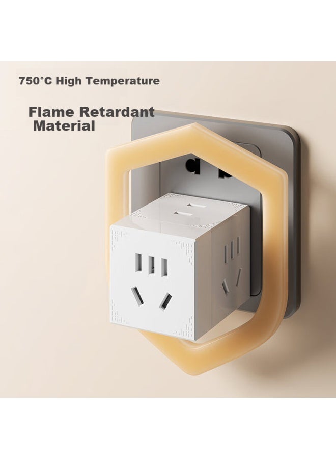 Aux Cube Power Strip Multi-outlet Adapter Travel Extension Cord Portable Socket With Master Switch - Image 2