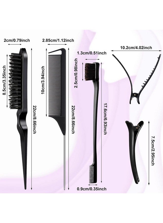 Remerry 12 Pieces Hair Brush Set Nylon Teasing Hair Brushes 3 Row Salon Teasing Brush Double Sided Hair Edge Brush Smooth Comb Grooming Rat Tail Combs With Duckbill Clips For Women Girls (Black) - Image 2