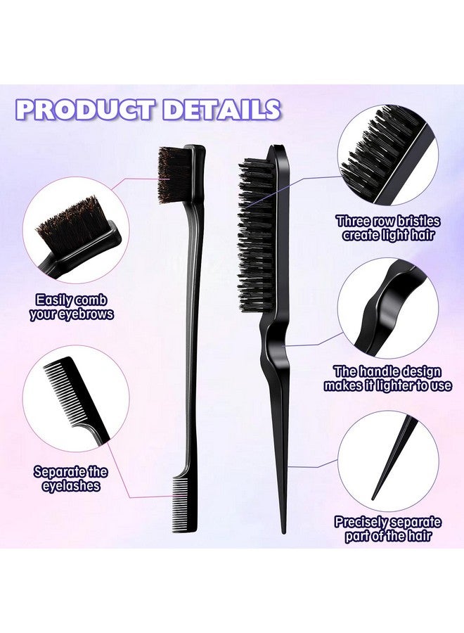 Remerry 12 Pieces Hair Brush Set Nylon Teasing Hair Brushes 3 Row Salon Teasing Brush Double Sided Hair Edge Brush Smooth Comb Grooming Rat Tail Combs With Duckbill Clips For Women Girls (Black) - Image 3