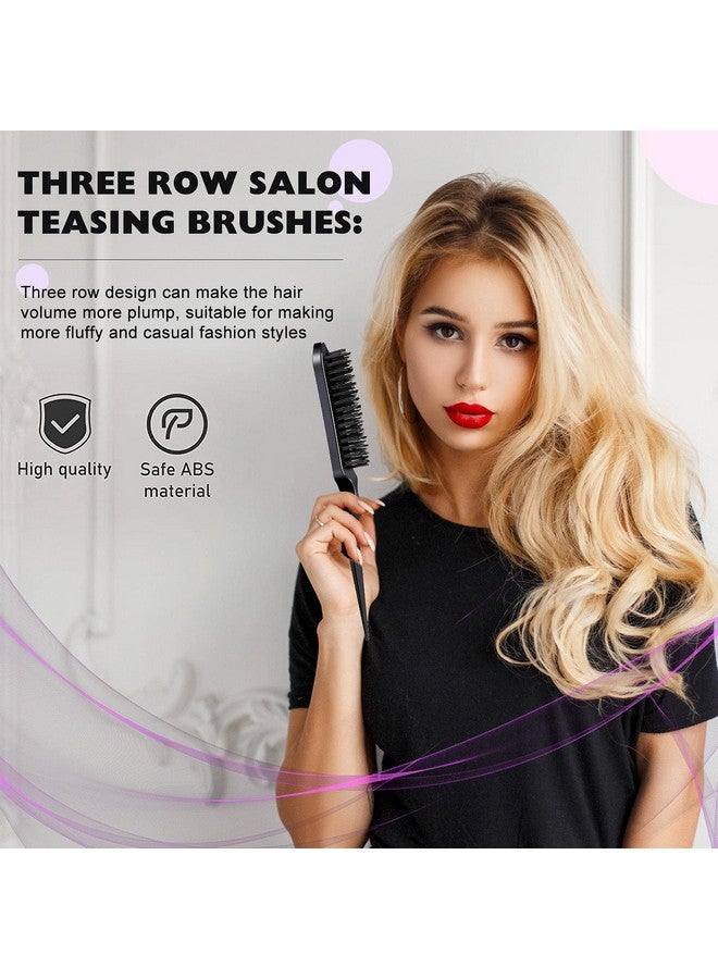 Remerry 12 Pieces Hair Brush Set Nylon Teasing Hair Brushes 3 Row Salon Teasing Brush Double Sided Hair Edge Brush Smooth Comb Grooming Rat Tail Combs With Duckbill Clips For Women Girls (Black) - Image 5