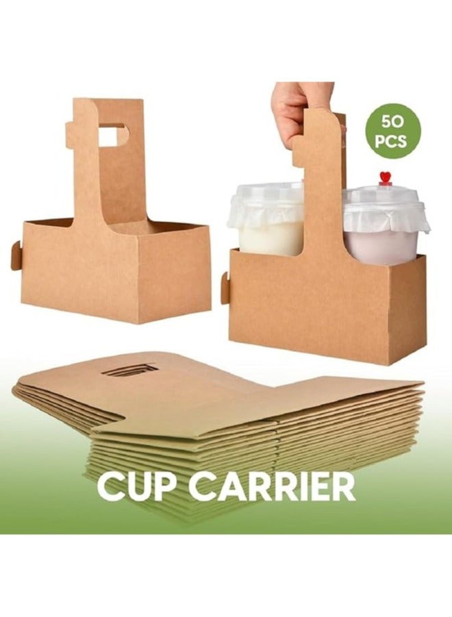 ايكواي Ecoway 50 Pack 2 Cup Drink Carrier with Handle - Kraft Paperboard Handled Drink Carriers  24 oz to Go Coffee Cup Holder, for Hot and Cold Cup Carrier, Takeout, Cafe and Restaurant Food Service Delivery  - Image 5