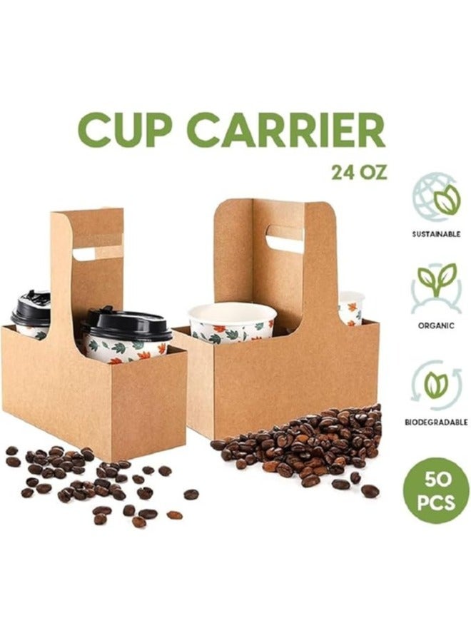 ايكواي Ecoway 50 Pack 2 Cup Drink Carrier with Handle - Kraft Paperboard Handled Drink Carriers  24 oz to Go Coffee Cup Holder, for Hot and Cold Cup Carrier, Takeout, Cafe and Restaurant Food Service Delivery  - Image 2