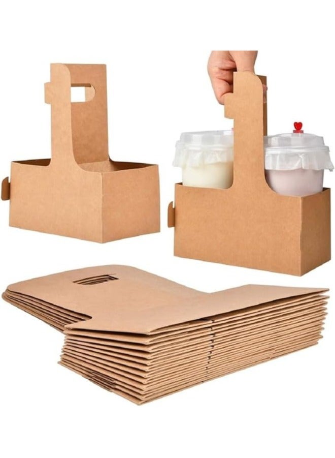 ايكواي Ecoway 50 Pack 2 Cup Drink Carrier with Handle - Kraft Paperboard Handled Drink Carriers  24 oz to Go Coffee Cup Holder, for Hot and Cold Cup Carrier, Takeout, Cafe and Restaurant Food Service Delivery  - Image 1