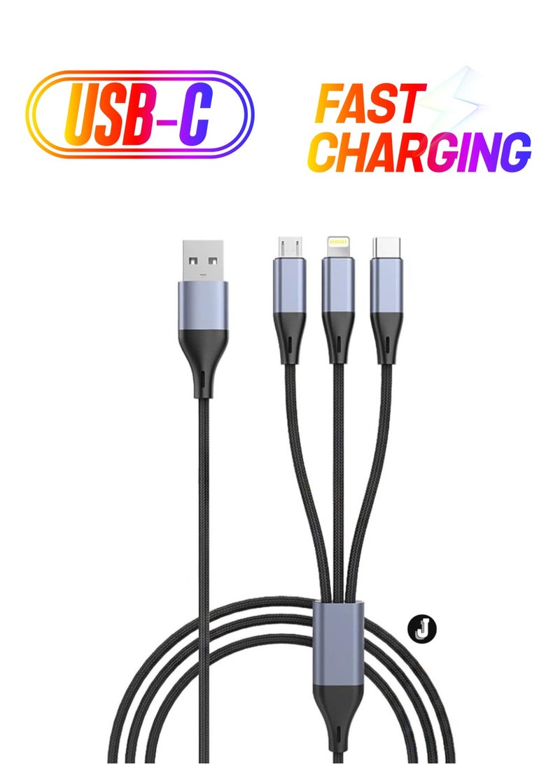 JAJEEK "3-in-1 USB Charging Cable - 5A Fast Charge Braided Nylon with USB-C, Micro USB, and iOS Connectors" - Image 1