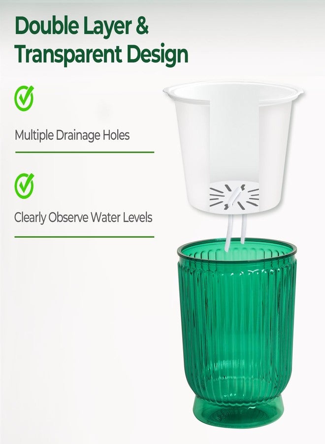 T4U Self Watering Plant Pots, 4 Inch Small Plant Pots, Self Watering Planter with Deep Reservoir, Plastic Flower Pots for All House Plants, Flowers, African Violets, 4 Pack,Transparent Green - Image 3