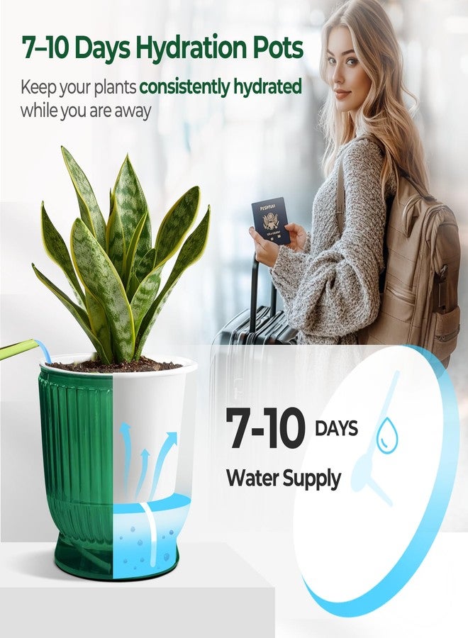 T4U Self Watering Plant Pots, 4 Inch Small Plant Pots, Self Watering Planter with Deep Reservoir, Plastic Flower Pots for All House Plants, Flowers, African Violets, 4 Pack,Transparent Green - Image 5
