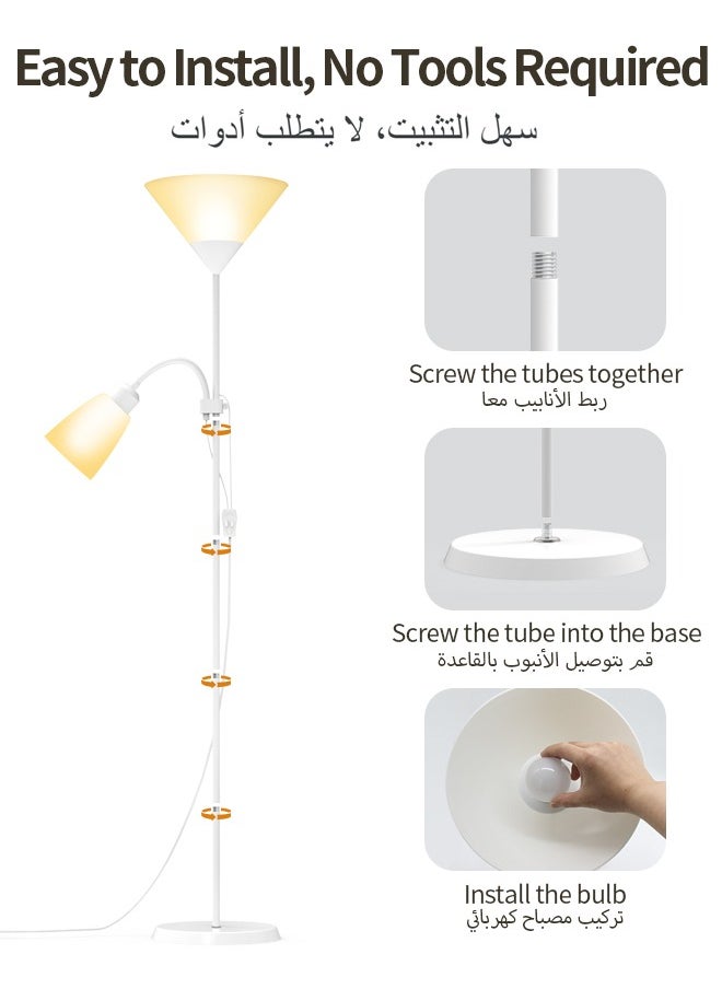 Sumkyle - Floor Lamp, Modern Design Standing Lamp, White Lampshade, Tall Lamp, Suitable for Living Room/Bedroom/Study/Office White 178 cm - Image 1