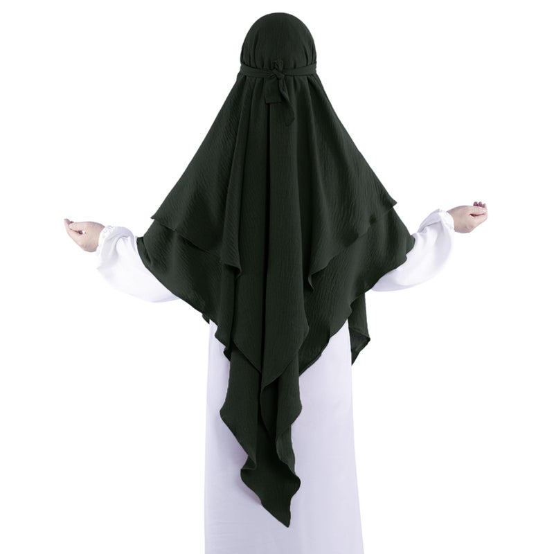 Khalat Muslim Prayer 2 Layers Soft Breathable Hijab Islamic Dubai Womens Instant Long Army Green